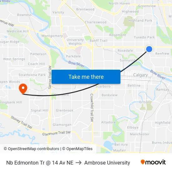 Nb Edmonton Tr @ 14 Av NE to Ambrose University map