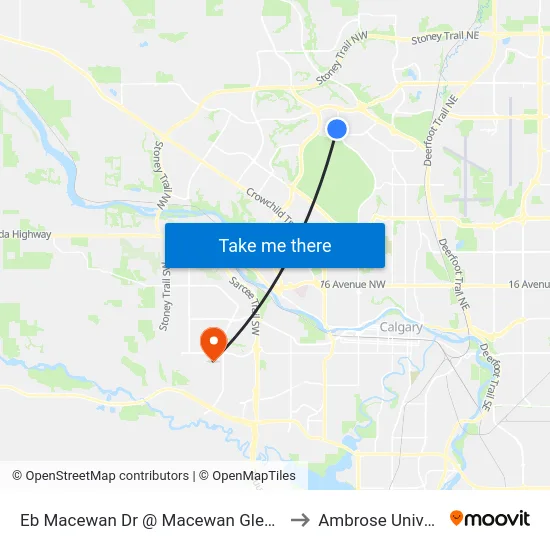Eb Macewan Dr @ Macewan Glen Wy NW to Ambrose University map