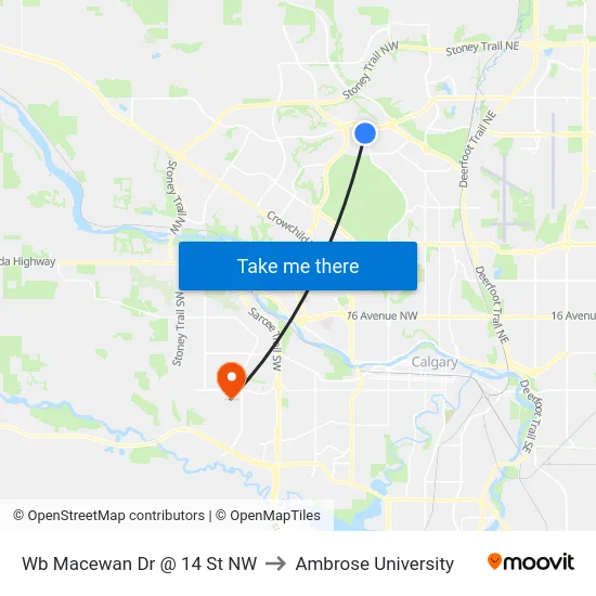 Wb Macewan Dr @ 14 St NW to Ambrose University map