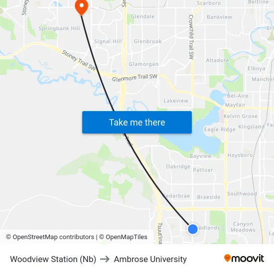 Woodview Station (Nb) to Ambrose University map