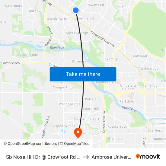 Sb Nose Hill Dr @ Crowfoot Rd NW to Ambrose University map