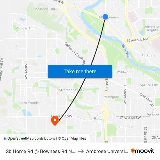 Sb Home Rd @ Bowness Rd NW to Ambrose University map