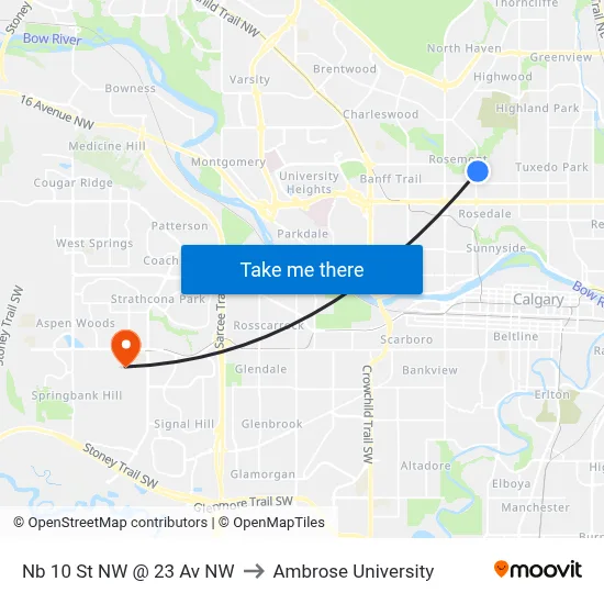 Nb 10 St NW @ 23 Av NW to Ambrose University map
