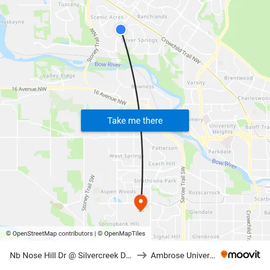 Nb Nose Hill Dr @ Silvercreek Dr NW to Ambrose University map