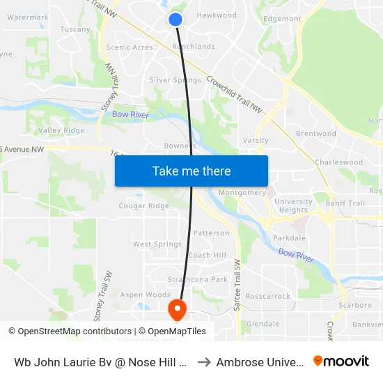 Wb John Laurie Bv @ Nose Hill Dr NW to Ambrose University map