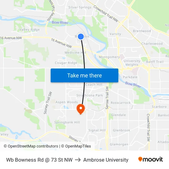 Wb Bowness Rd @ 73 St NW to Ambrose University map
