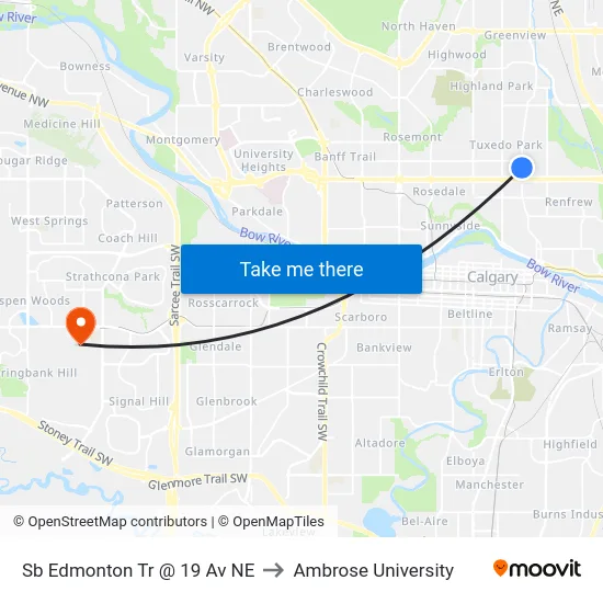 Sb Edmonton Tr @ 19 Av NE to Ambrose University map