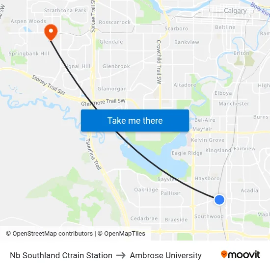 Nb Southland Ctrain Station to Ambrose University map
