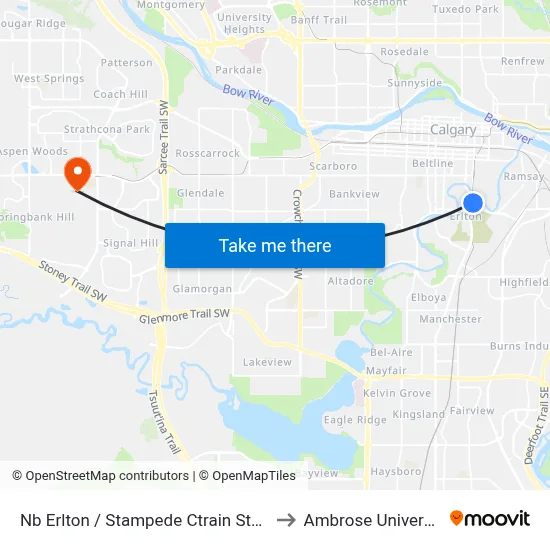 Nb Erlton / Stampede Ctrain Staion to Ambrose University map