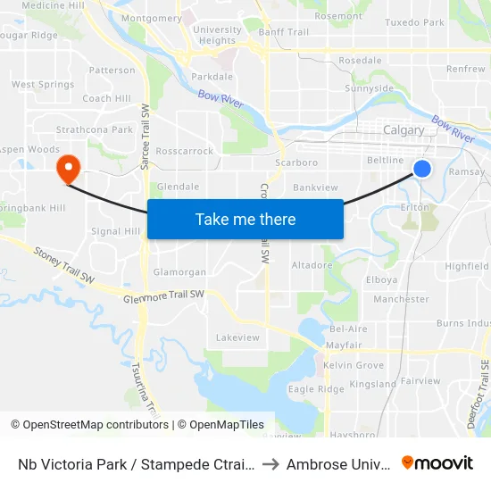 Nb Victoria Park / Stampede Ctrain Station to Ambrose University map