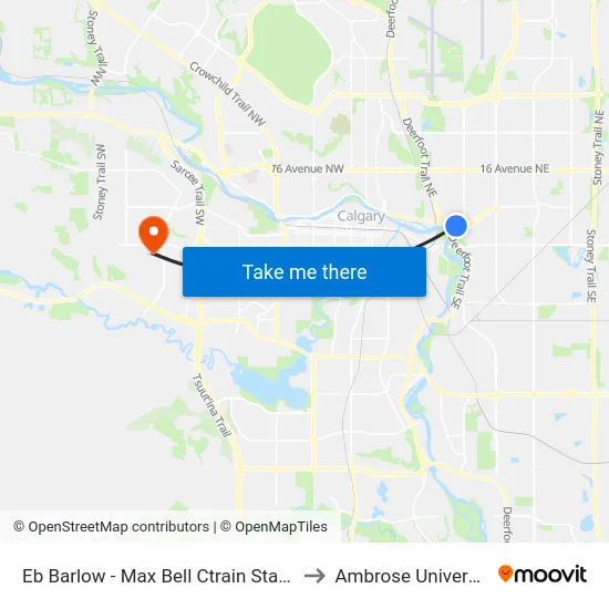 Eb Barlow - Max Bell Ctrain Station to Ambrose University map