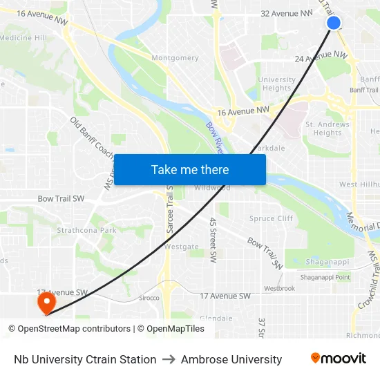 Nb University Ctrain Station to Ambrose University map