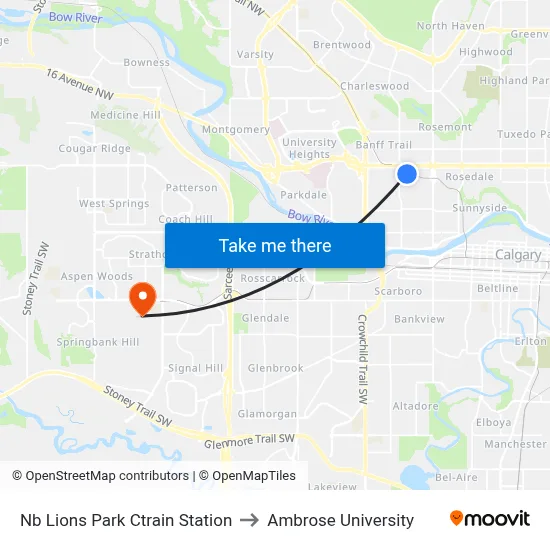 Nb Lions Park Ctrain Station to Ambrose University map