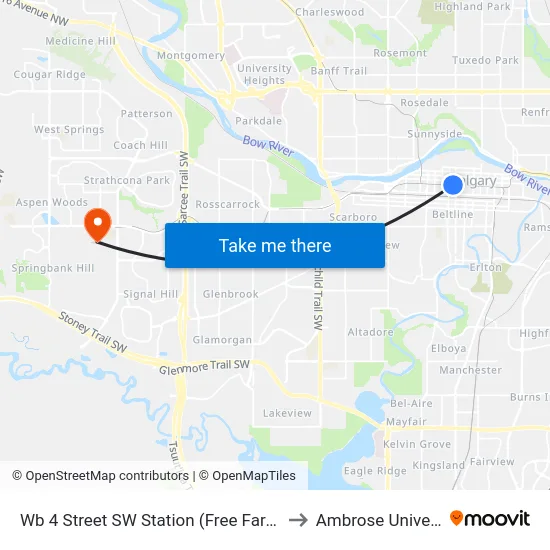 Wb 4 Street SW Station (Free Fare Zone) to Ambrose University map