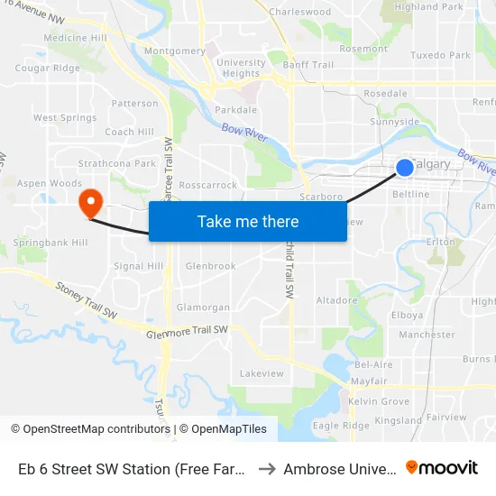 Eb 6 Street SW Station (Free Fare Zone) to Ambrose University map