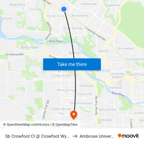 Sb Crowfoot Cl @ Crowfoot Wy NW to Ambrose University map