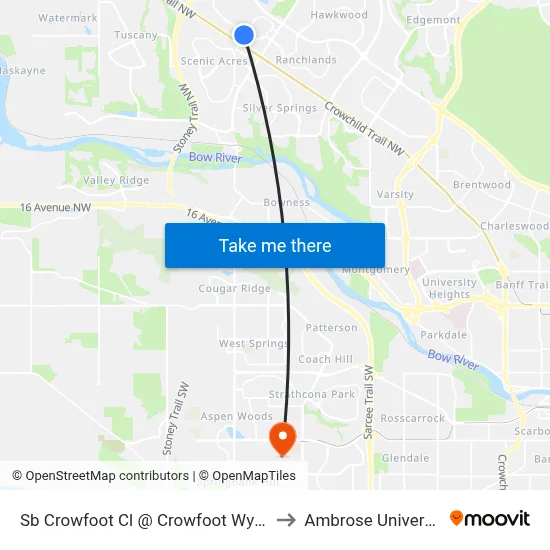 Sb Crowfoot Cl @ Crowfoot Wy NW to Ambrose University map