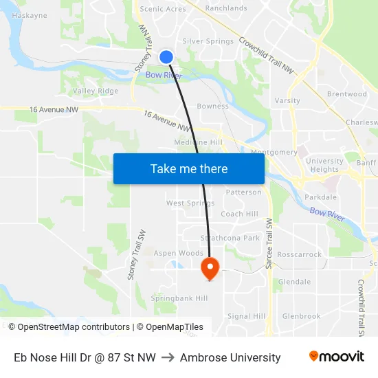 Eb Nose Hill Dr @ 87 St NW to Ambrose University map