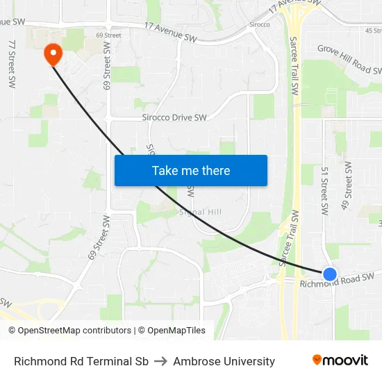 Richmond Rd Terminal Sb to Ambrose University map