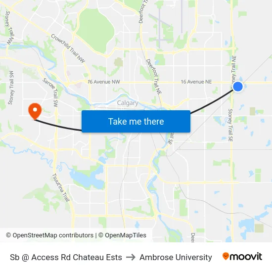 Sb @ Access Rd Chateau Ests to Ambrose University map