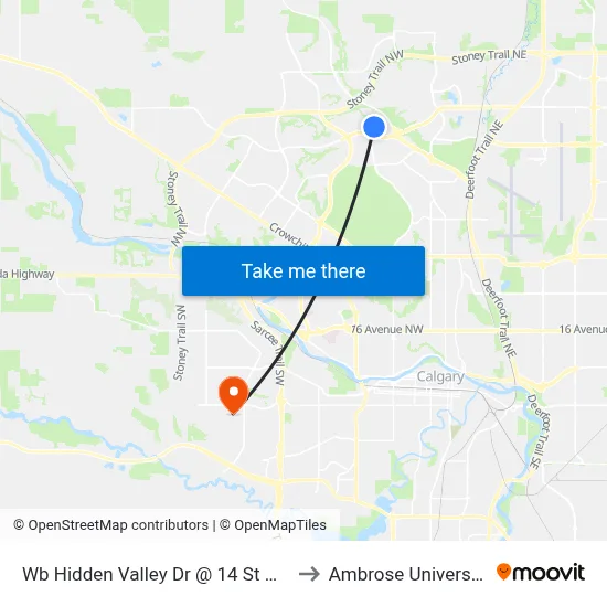 Wb Hidden Valley Dr @ 14 St NW to Ambrose University map