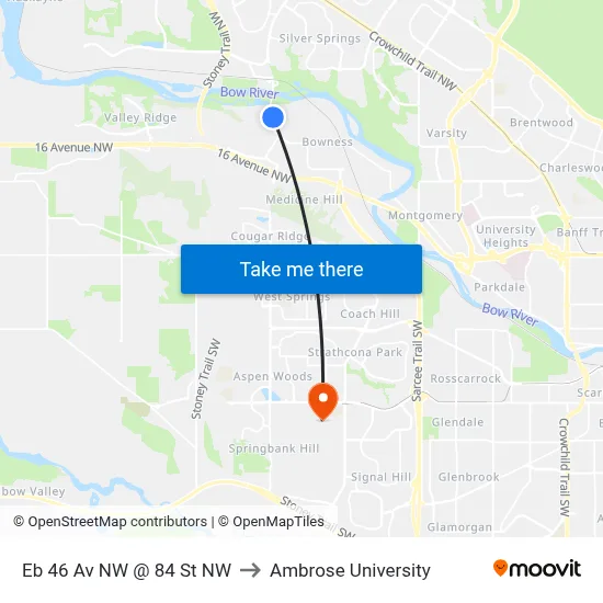 Eb 46 Av NW @ 84 St NW to Ambrose University map