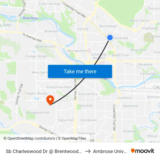 Sb Charleswood Dr @ Brentwood Mall NW to Ambrose University map