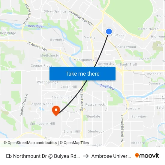 Eb Northmount Dr @ Bulyea Rd NW to Ambrose University map