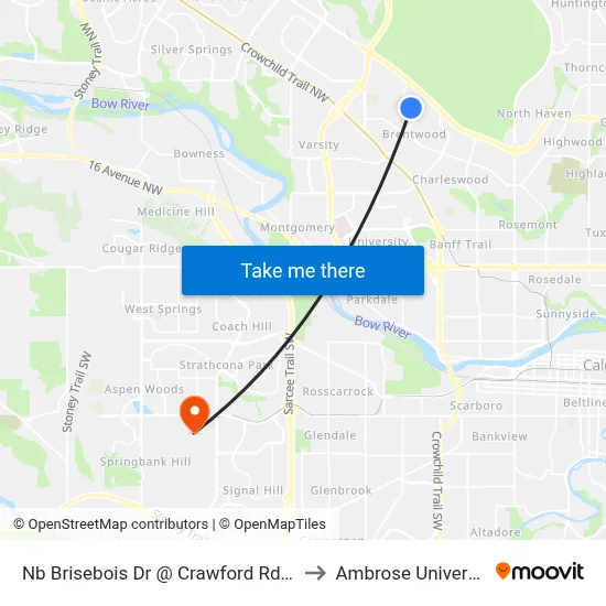 Nb Brisebois Dr @ Crawford Rd NW to Ambrose University map