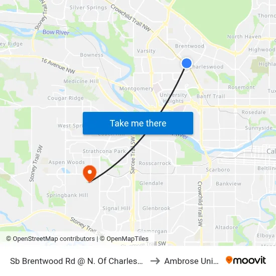 Sb Brentwood Rd @ N. Of Charleswood Dr NW to Ambrose University map