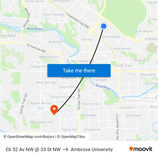 Eb 52 Av NW @ 33 St NW to Ambrose University map