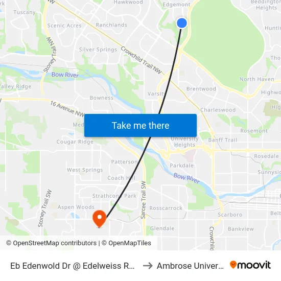 Eb Edenwold Dr @ Edelweiss Rd NW to Ambrose University map