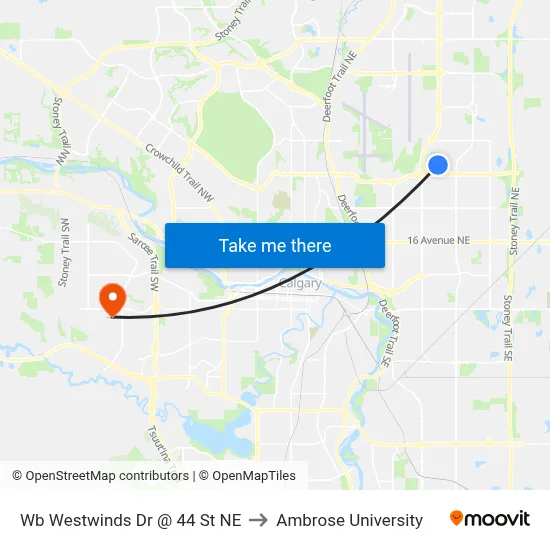Wb Westwinds Dr @ 44 St NE to Ambrose University map