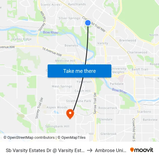 Sb Varsity Estates Dr @ Varsity Estates Vw NW to Ambrose University map