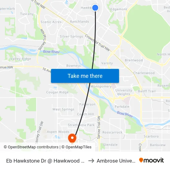 Eb Hawkstone Dr @ Hawkwood Bv NW to Ambrose University map