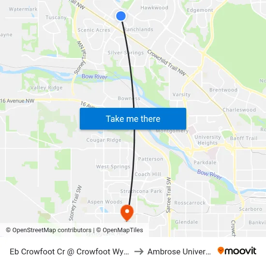Eb Crowfoot Cr @ Crowfoot Wy NW to Ambrose University map