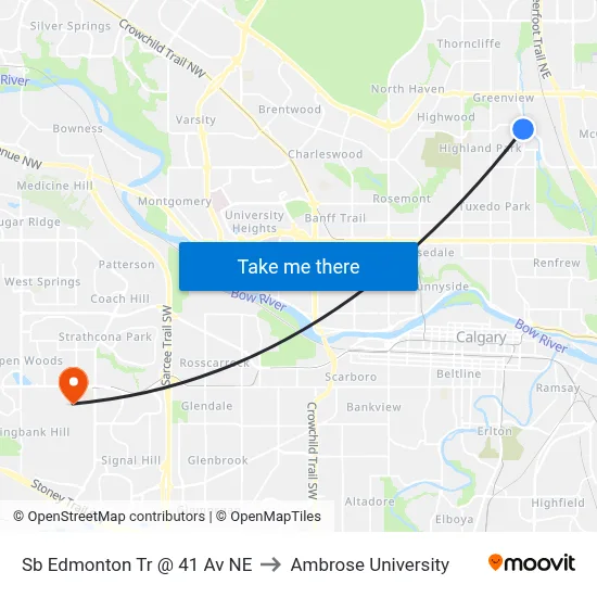 Sb Edmonton Tr @ 41 Av NE to Ambrose University map