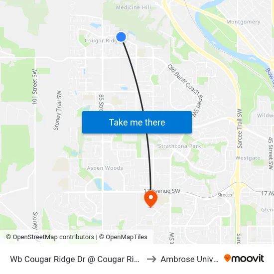 Wb Cougar Ridge Dr @ Cougar Ridge Cr SW to Ambrose University map