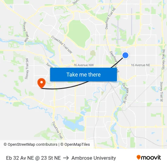 Eb 32 Av NE @ 23 St NE to Ambrose University map