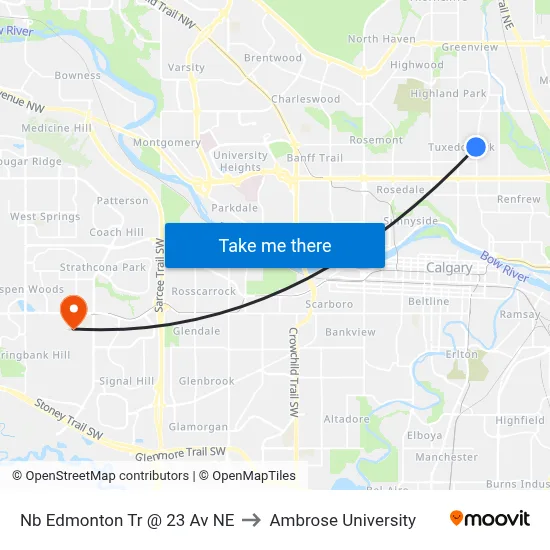 Nb Edmonton Tr @ 23 Av NE to Ambrose University map