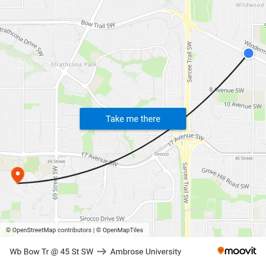 Wb Bow Tr @ 45 St SW to Ambrose University map
