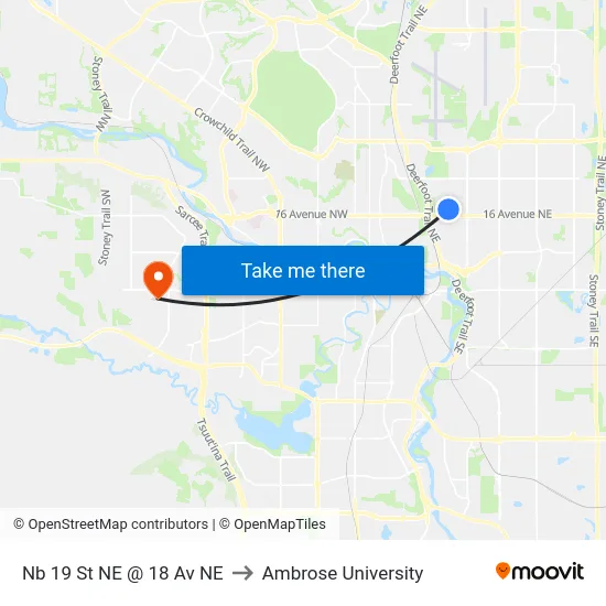 Nb 19 St NE @ 18 Av NE to Ambrose University map