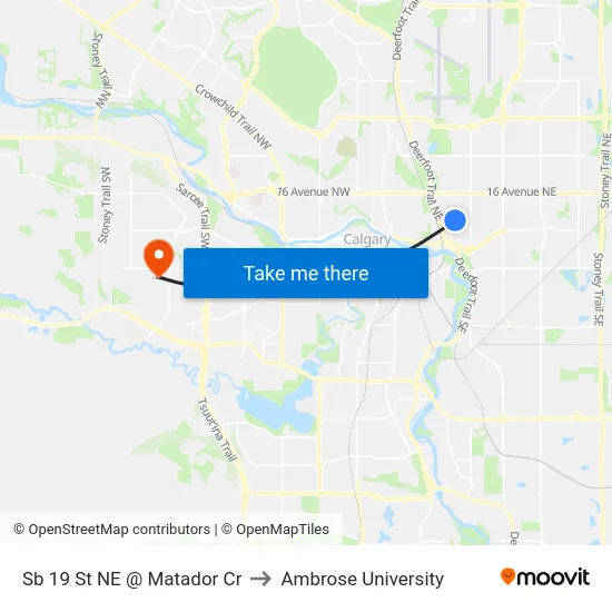 Sb 19 St NE @ Matador Cr to Ambrose University map