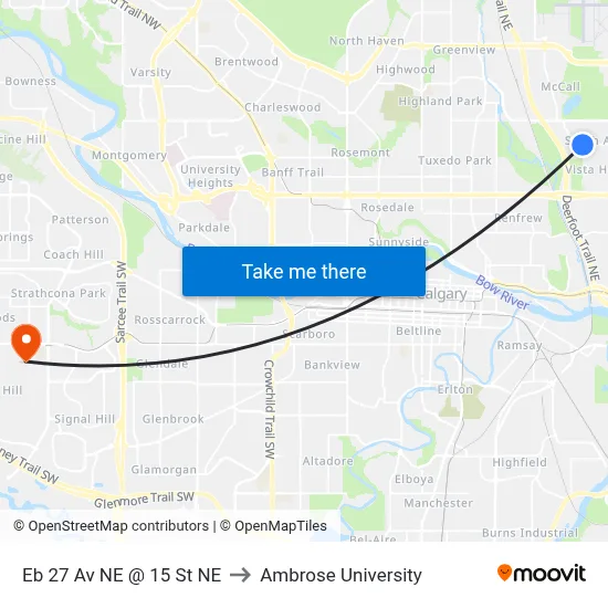 Eb 27 Av NE @ 15 St NE to Ambrose University map