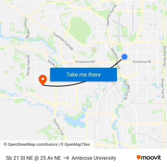 Sb 21 St NE @ 25 Av NE to Ambrose University map