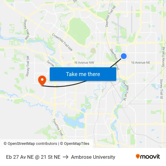 Eb 27 Av NE @ 21 St NE to Ambrose University map
