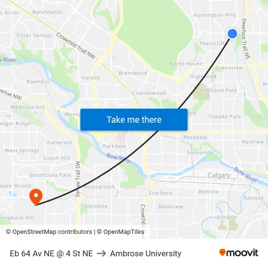 Eb 64 Av NE @ 4 St NE to Ambrose University map