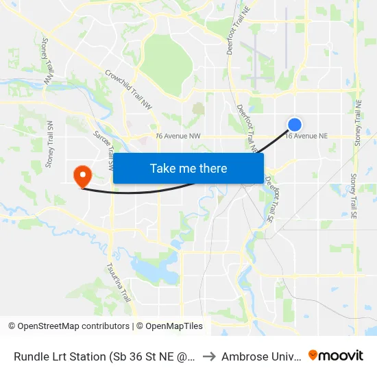 Rundle Lrt Station (Sb 36 St NE @ 25 Av Ne) to Ambrose University map
