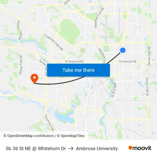 Sb 36 St NE @ Whitehorn Dr to Ambrose University map