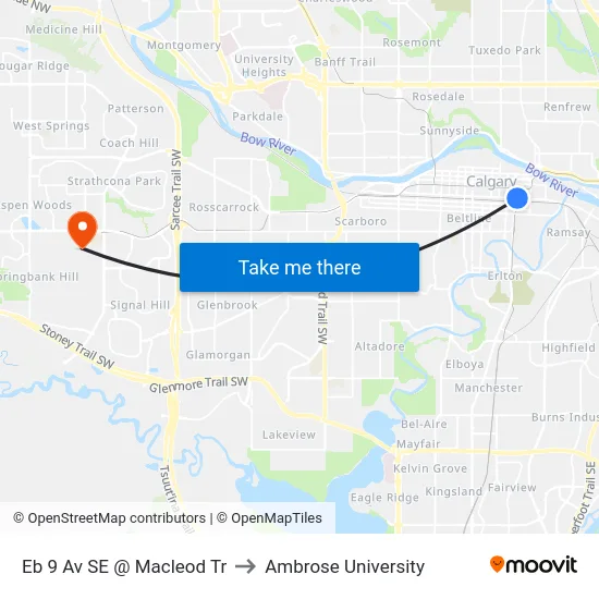 Eb 9 Av SE @ Macleod Tr to Ambrose University map